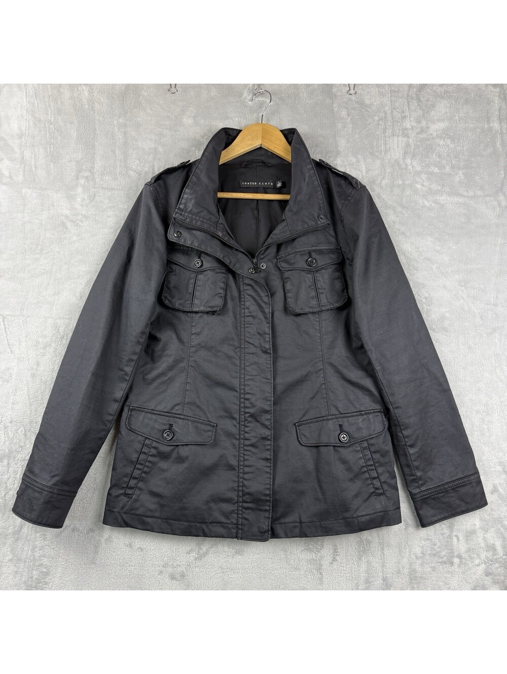Uniqlo Coated Cloth Men’s Large Black Waxed Cotton Utility Field Jacket Military
